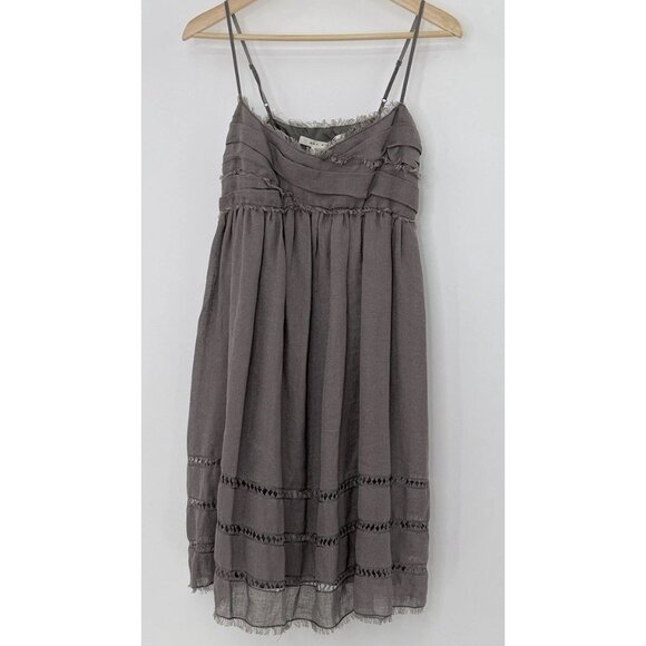 Max Studio Linen Nylon Blend Babydoll Dress Sz L‎ Frayed Edge Boho Y2K Vibes - Picture 1 of 11